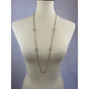 Gold Tone Long Necklace Clear Crystal Accents Lobster Clasp Adjustable Layering